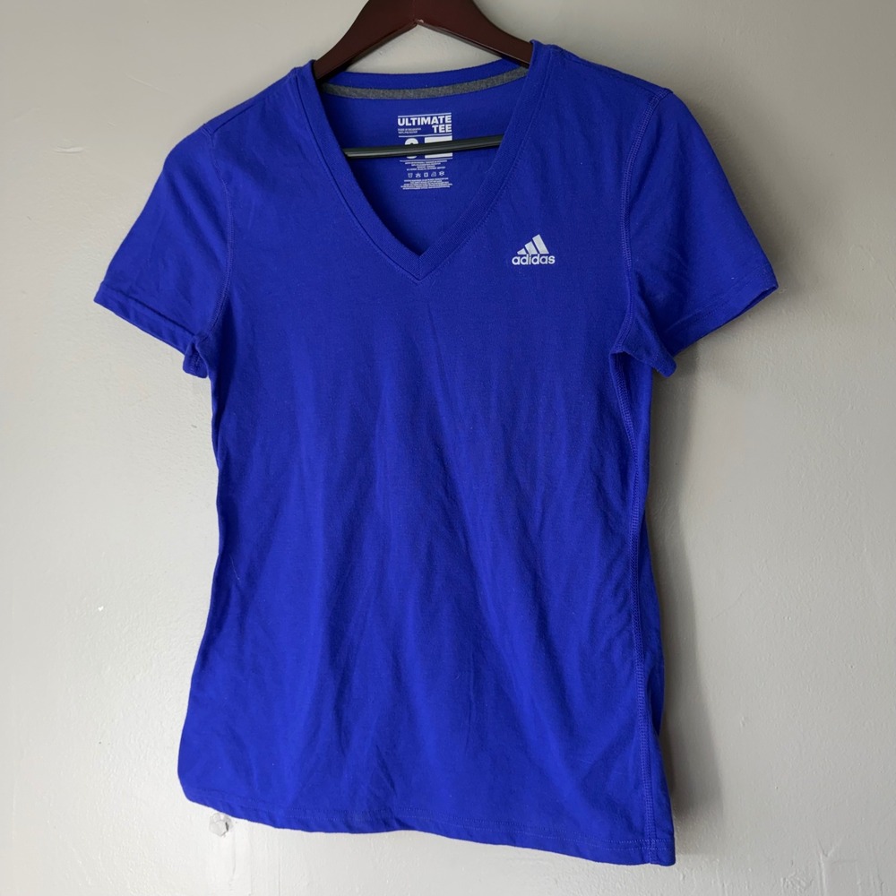 Adidas Ultimate Tee Royal Blue V-Neck Short Sleeve Performance Shirt Womens S